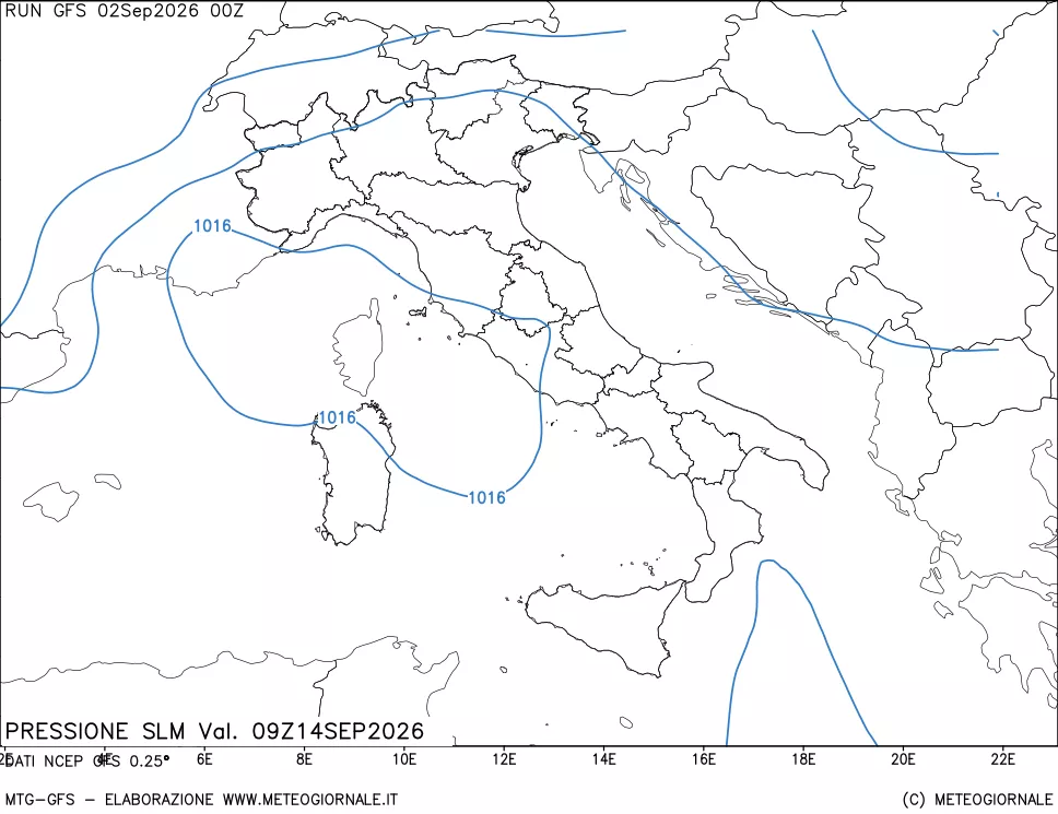 mappa Pressione sul livello del mare