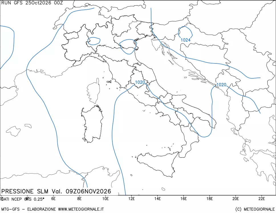 mappa Pressione sul livello del mare