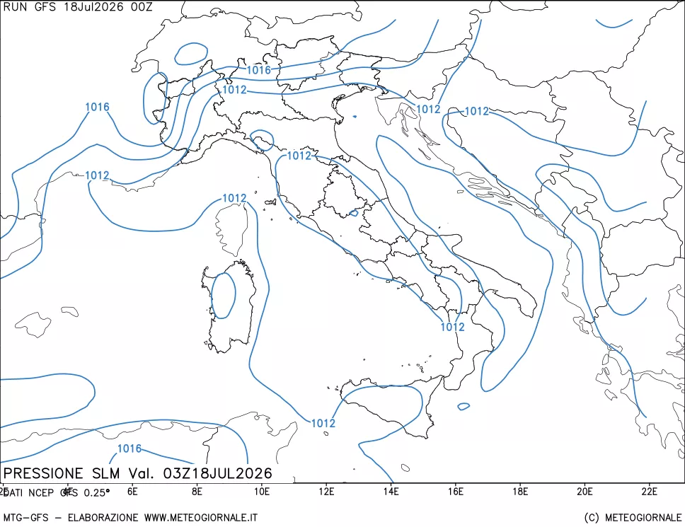mappa Pressione sul livello del mare