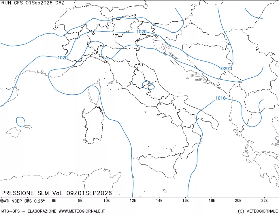mappa Pressione sul livello del mare