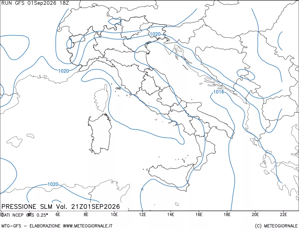 mappa Pressione sul livello del mare