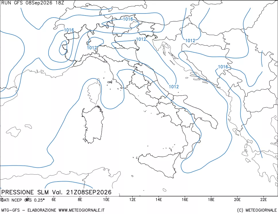 mappa Pressione sul livello del mare