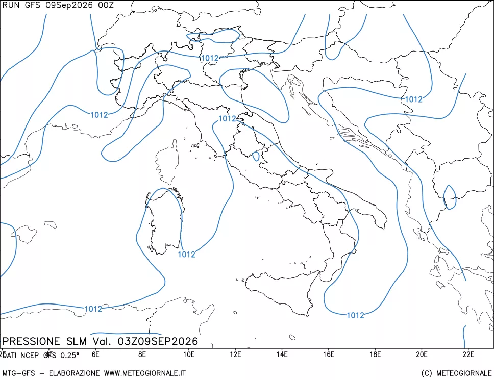 mappa Pressione sul livello del mare