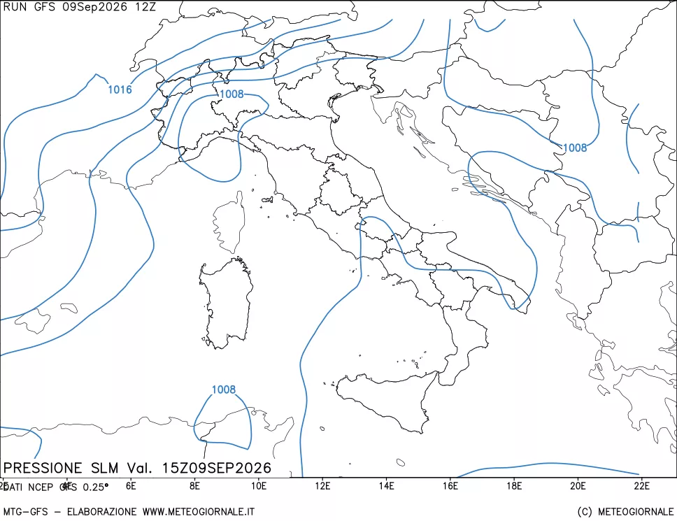 mappa Pressione sul livello del mare