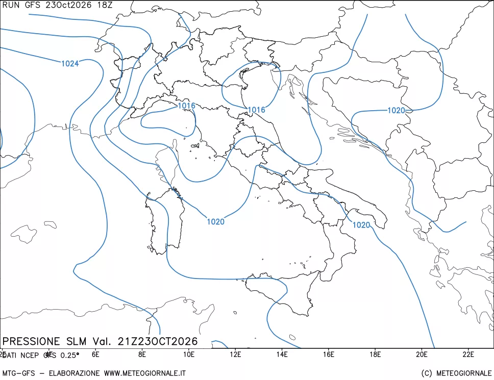 mappa Pressione sul livello del mare