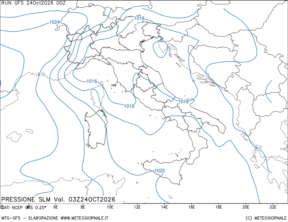 mappa Pressione sul livello del mare