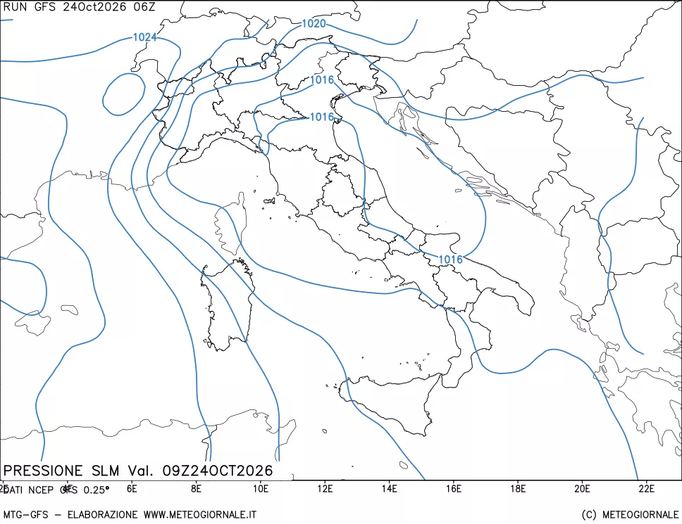 mappa Pressione sul livello del mare
