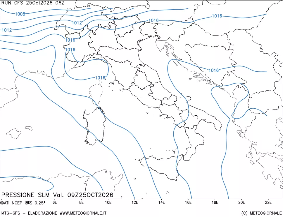 mappa Pressione sul livello del mare