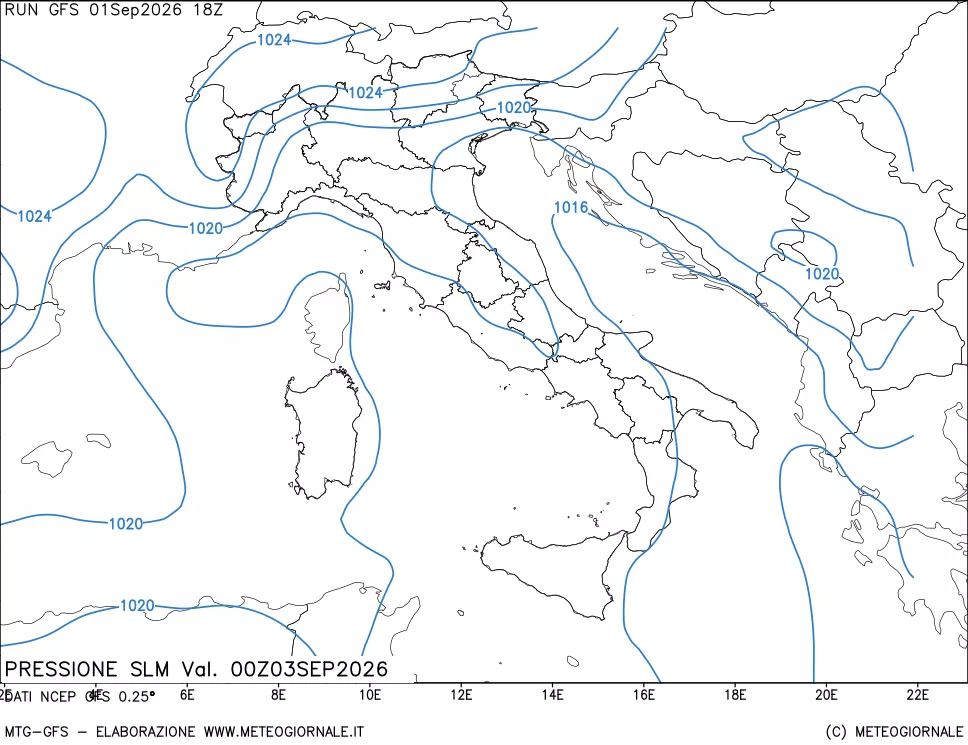 mappa Pressione sul livello del mare