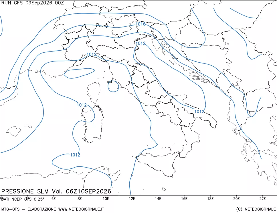 mappa Pressione sul livello del mare