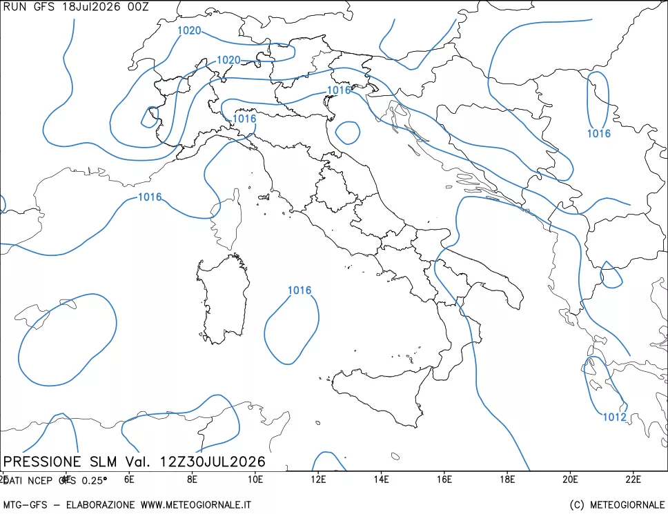 mappa Pressione sul livello del mare