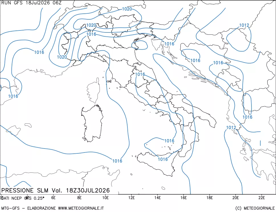 mappa Pressione sul livello del mare