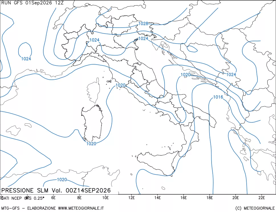 mappa Pressione sul livello del mare