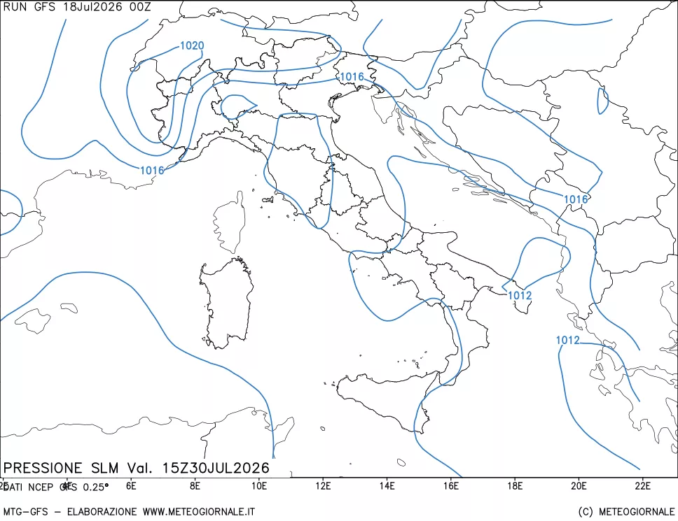 mappa Pressione sul livello del mare