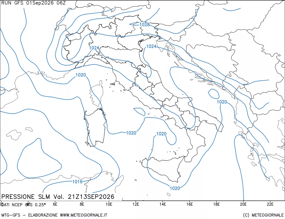mappa Pressione sul livello del mare