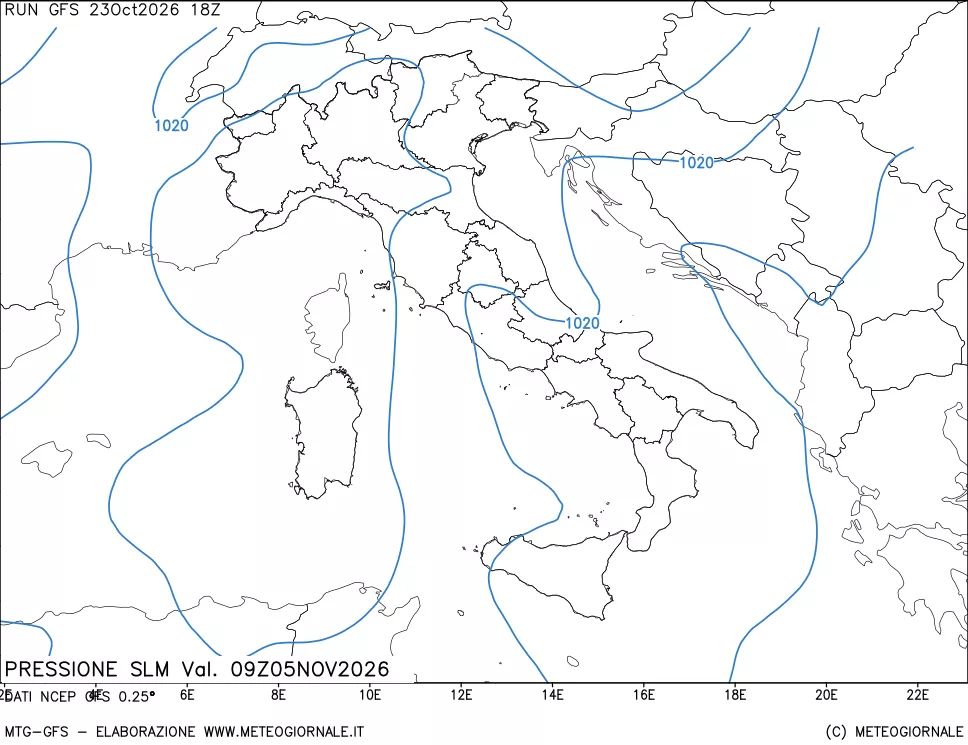 mappa Pressione sul livello del mare