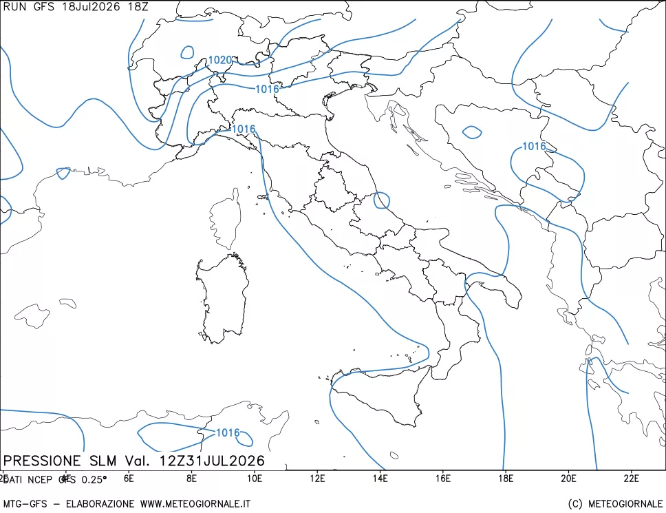 mappa Pressione sul livello del mare