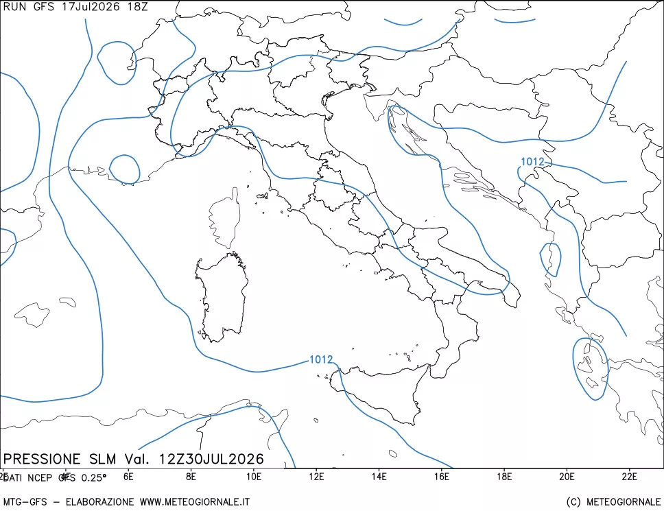 mappa Pressione sul livello del mare