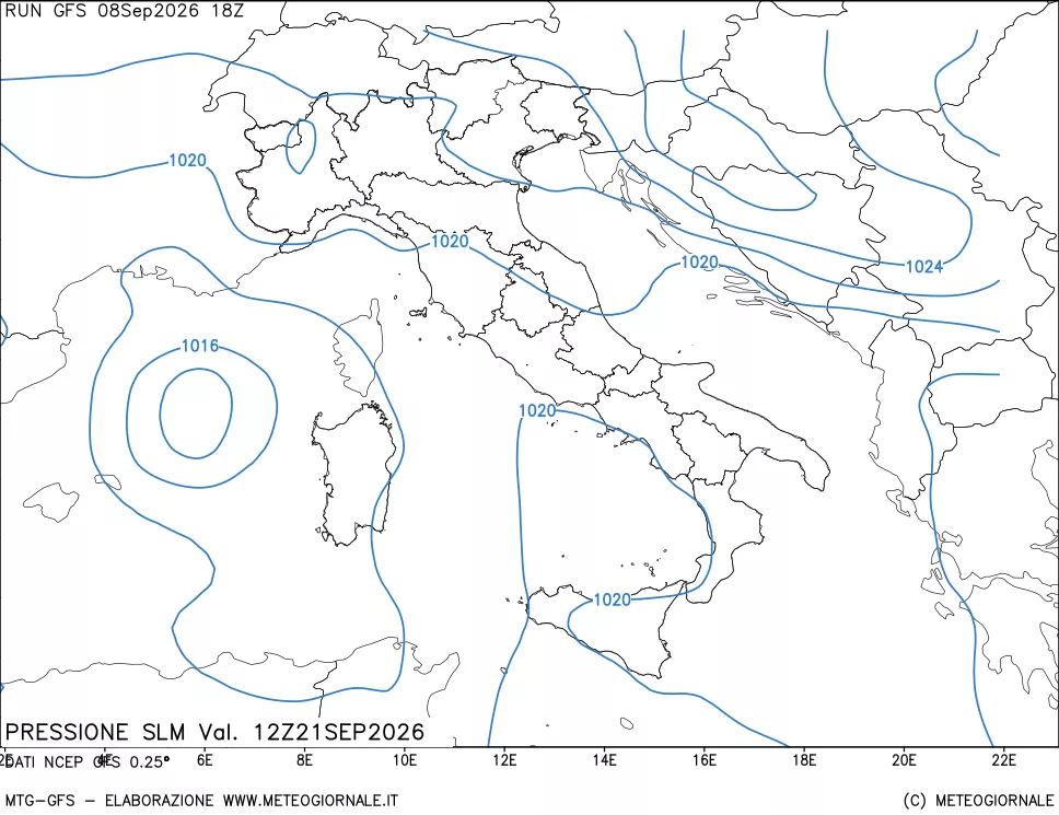 mappa Pressione sul livello del mare