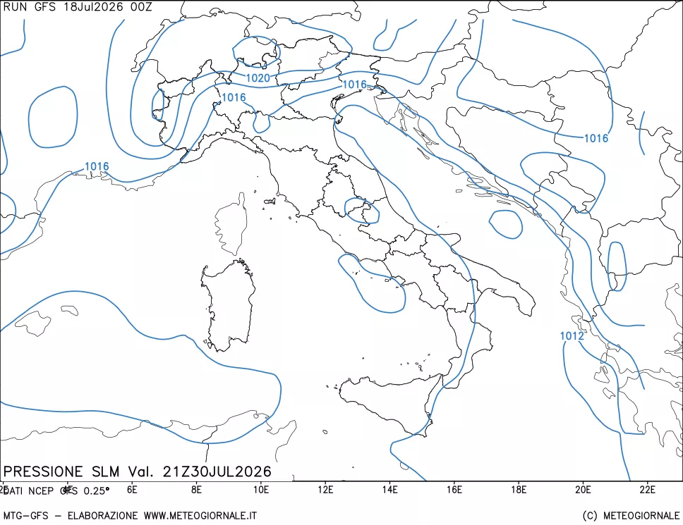mappa Pressione sul livello del mare