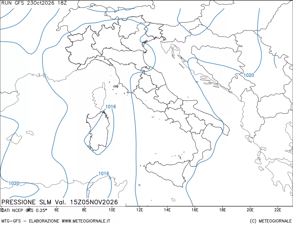mappa Pressione sul livello del mare