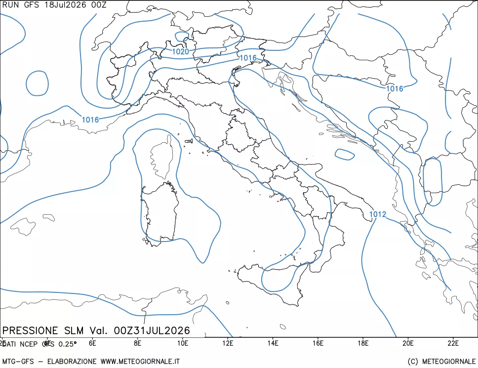 mappa Pressione sul livello del mare