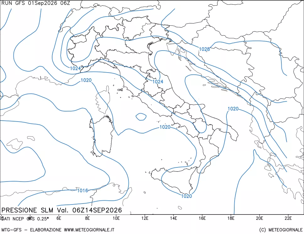 mappa Pressione sul livello del mare