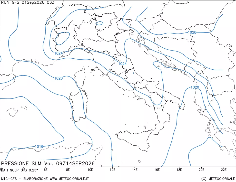 mappa Pressione sul livello del mare
