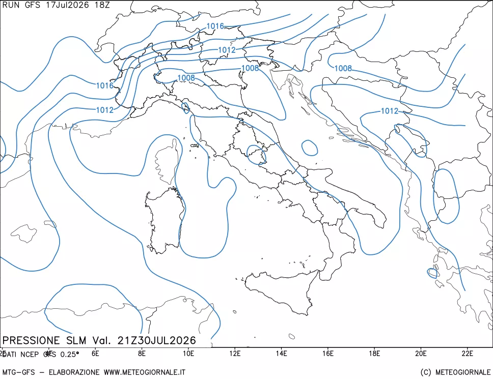 mappa Pressione sul livello del mare