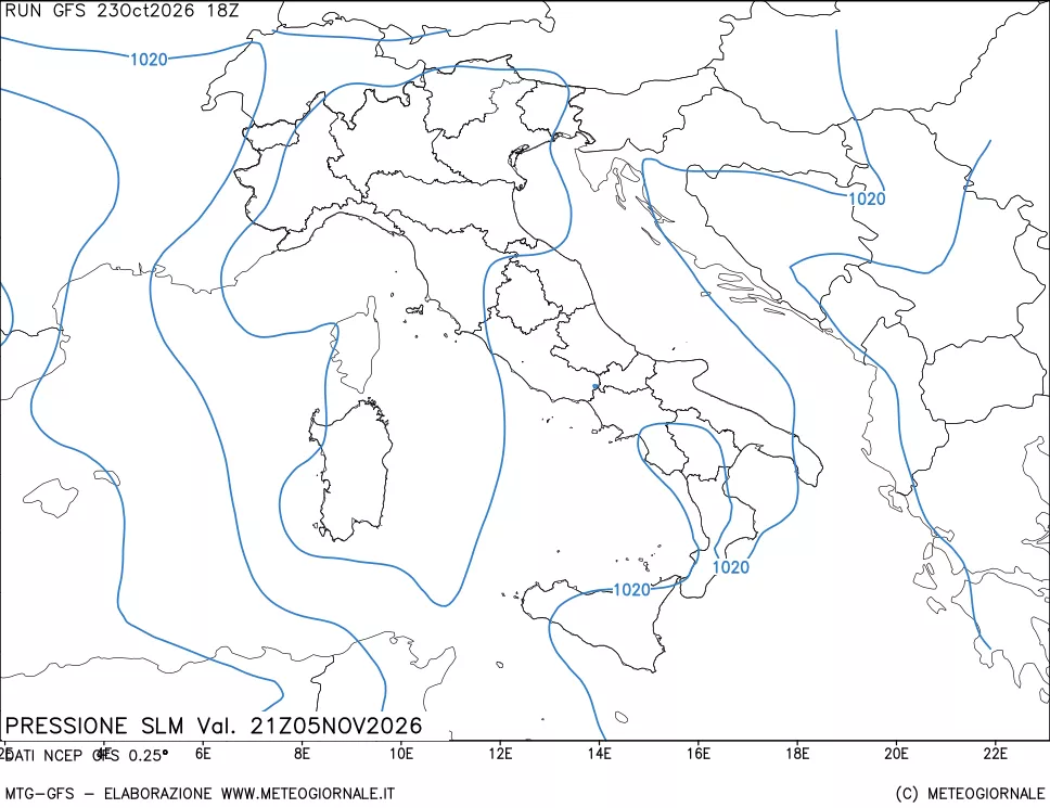 mappa Pressione sul livello del mare