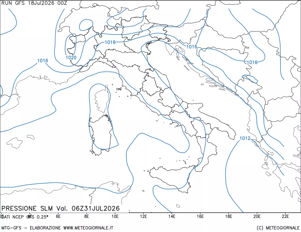 mappa Pressione sul livello del mare