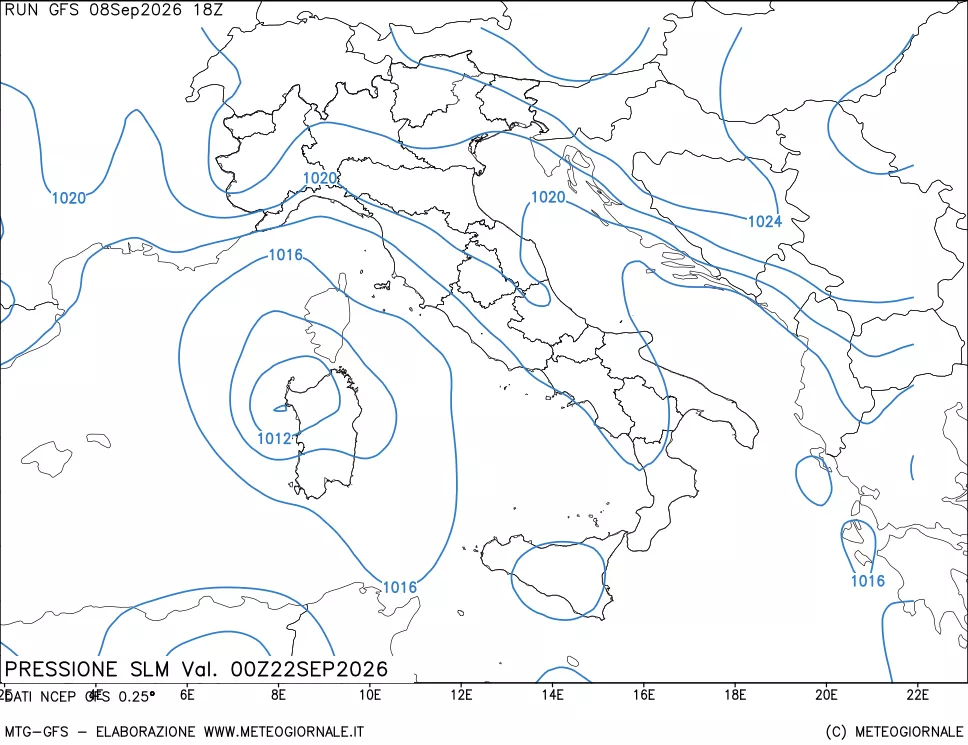mappa Pressione sul livello del mare