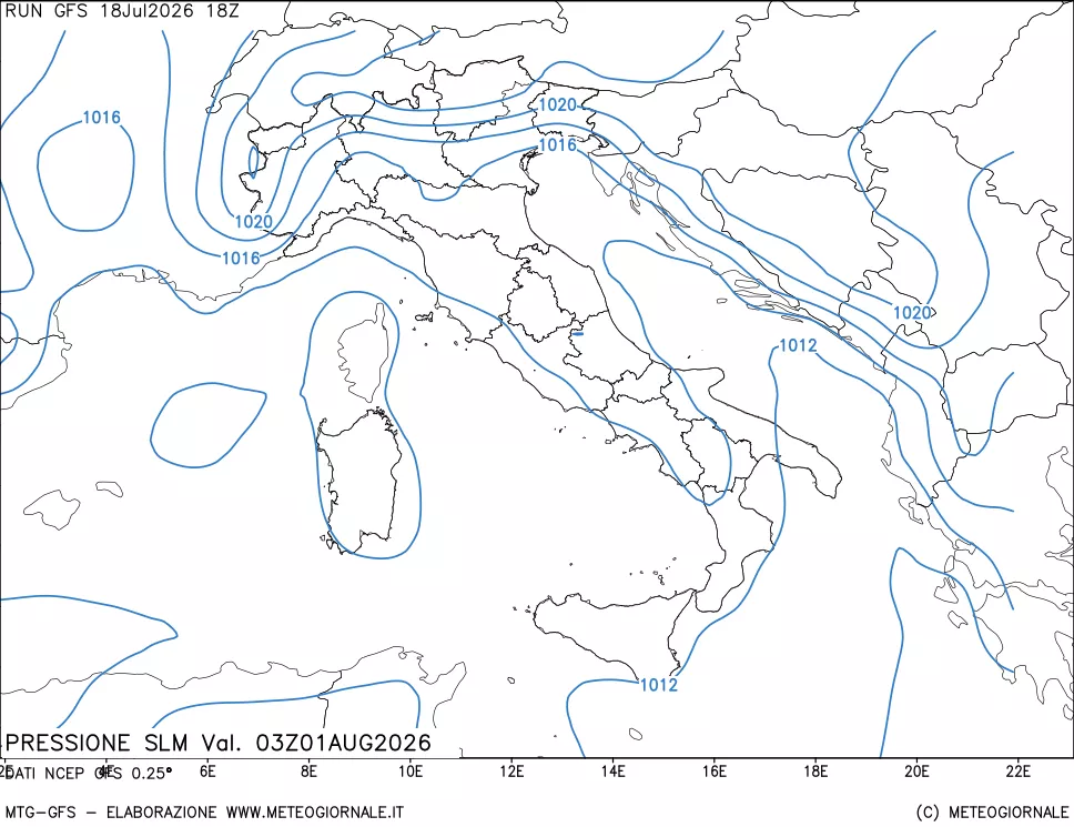 mappa Pressione sul livello del mare