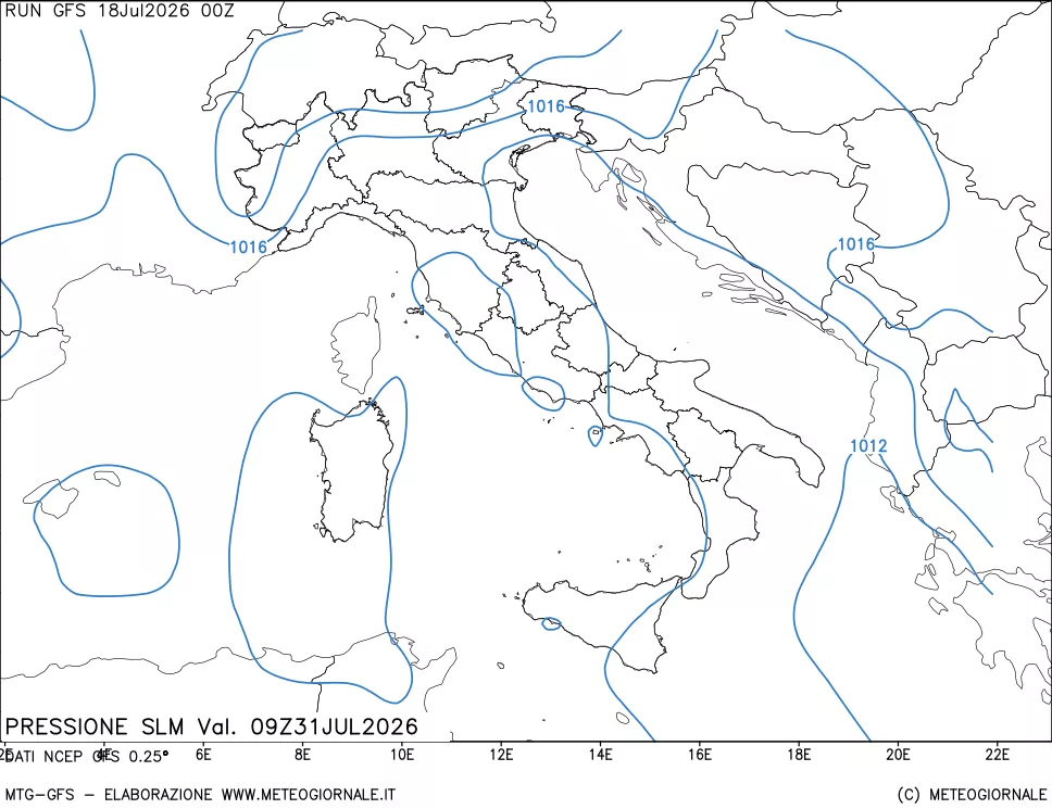 mappa Pressione sul livello del mare