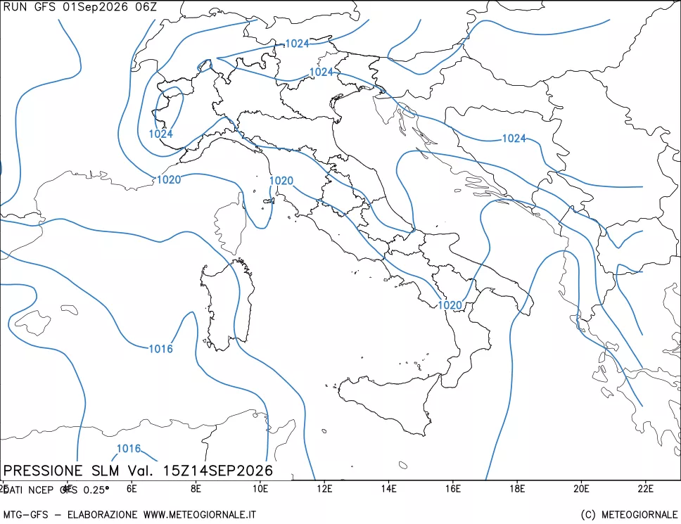 mappa Pressione sul livello del mare
