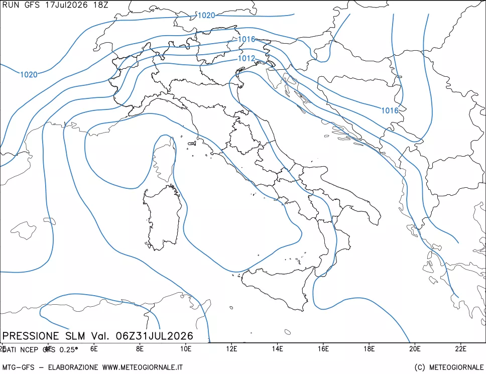 mappa Pressione sul livello del mare