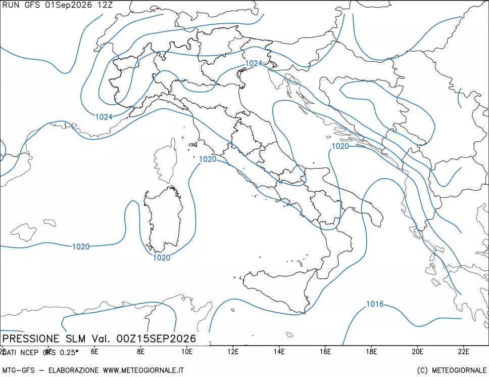 mappa Pressione sul livello del mare