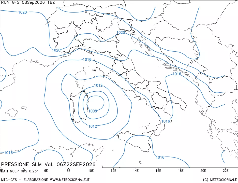 mappa Pressione sul livello del mare