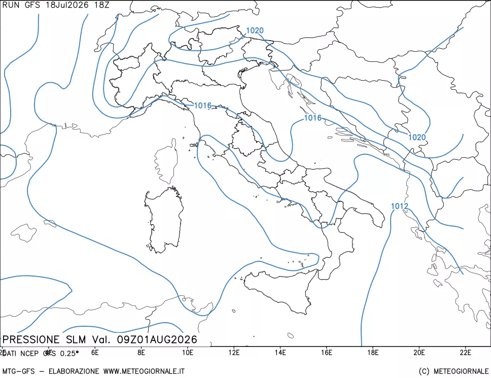 mappa Pressione sul livello del mare