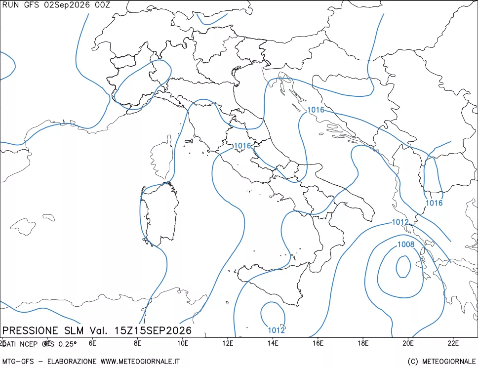 mappa Pressione sul livello del mare