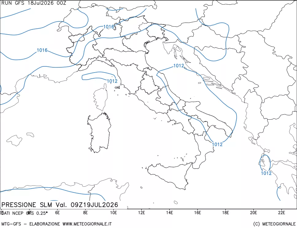 mappa Pressione sul livello del mare