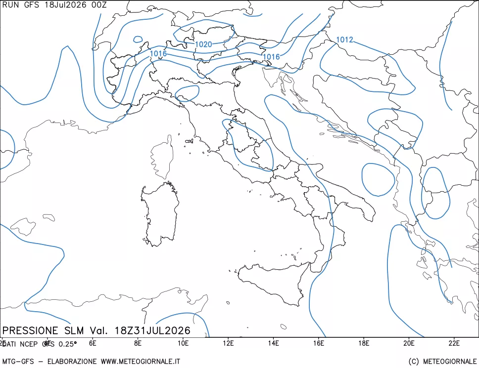 mappa Pressione sul livello del mare