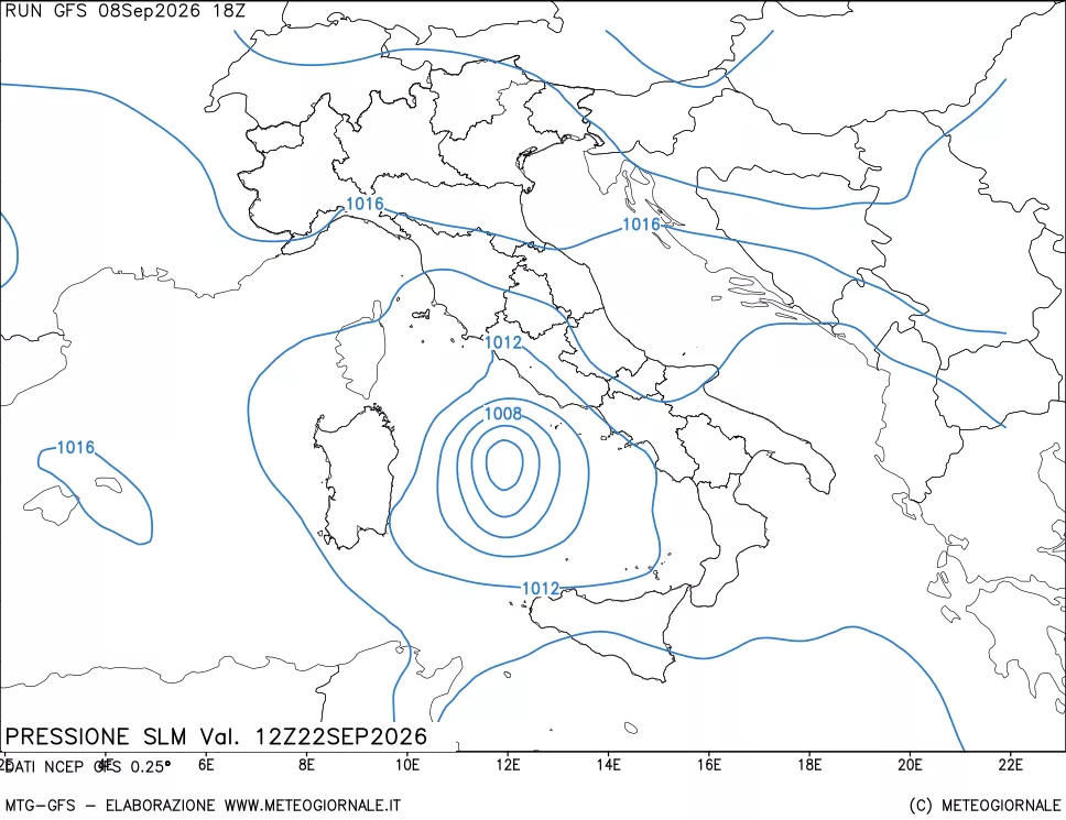 mappa Pressione sul livello del mare