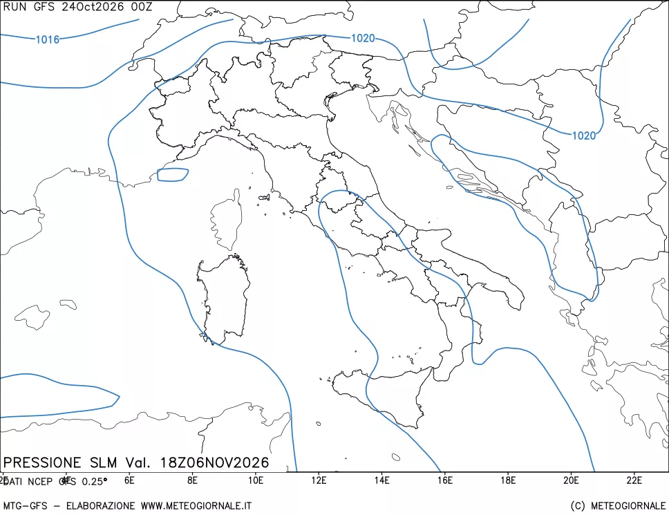 mappa Pressione sul livello del mare
