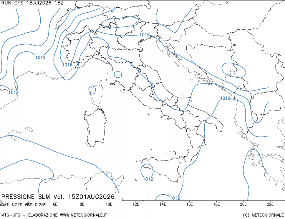 mappa Pressione sul livello del mare
