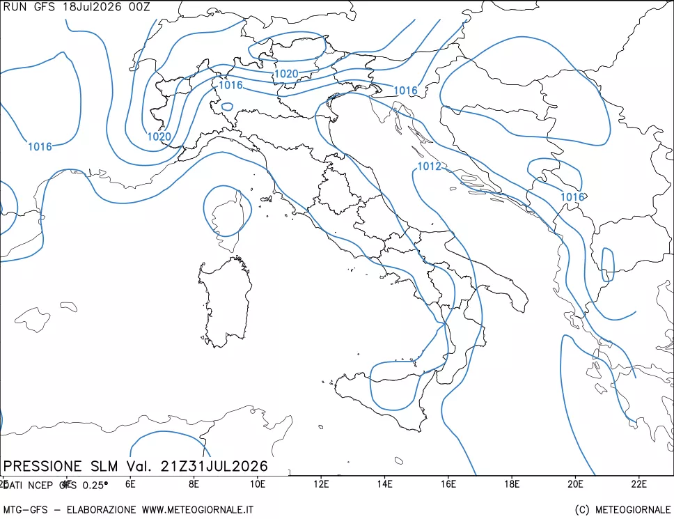 mappa Pressione sul livello del mare