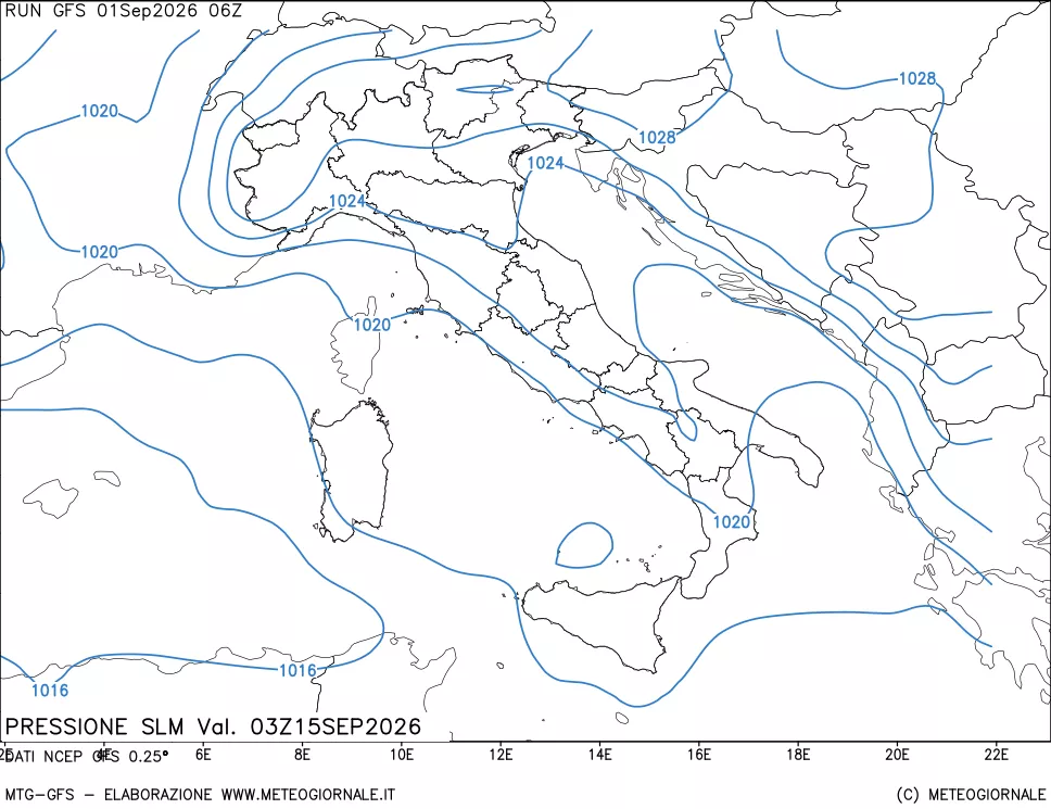 mappa Pressione sul livello del mare