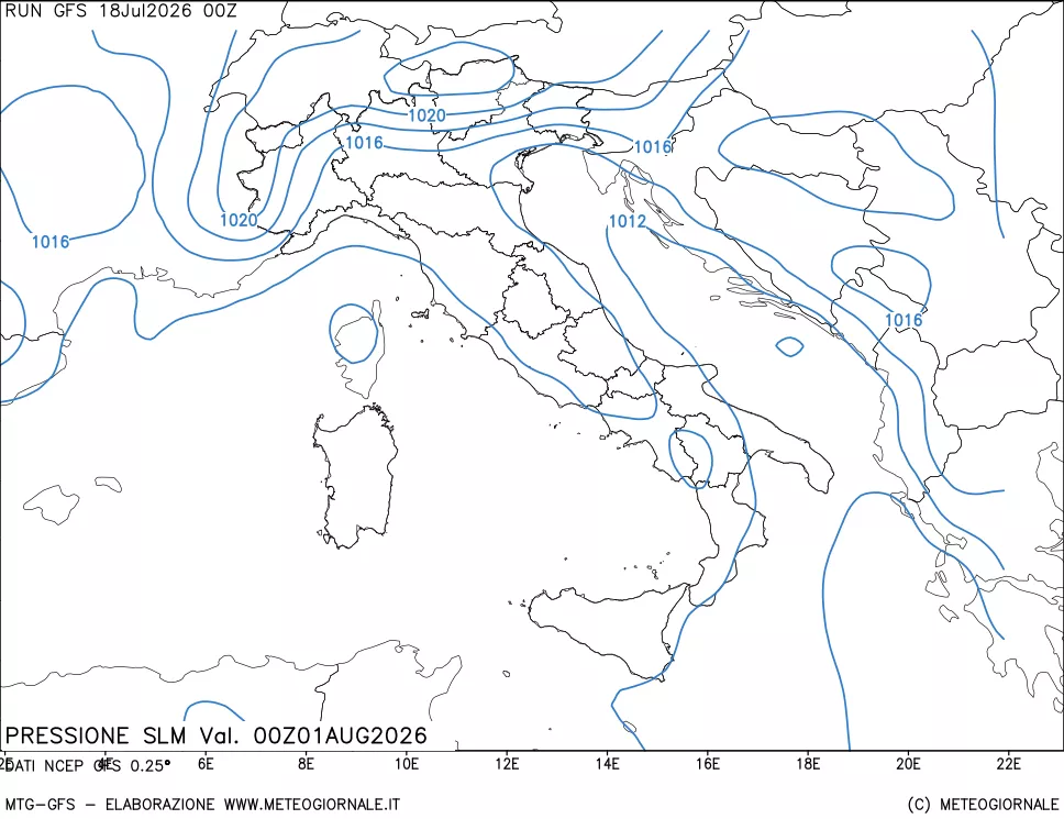 mappa Pressione sul livello del mare
