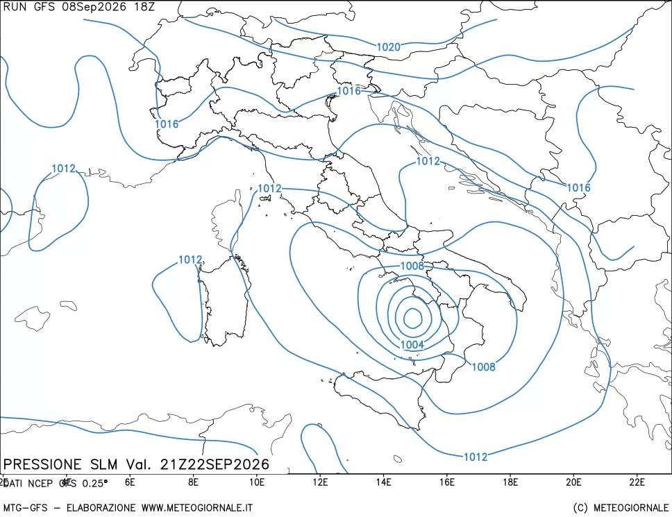 mappa Pressione sul livello del mare