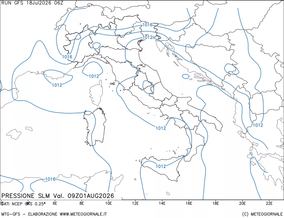 mappa Pressione sul livello del mare